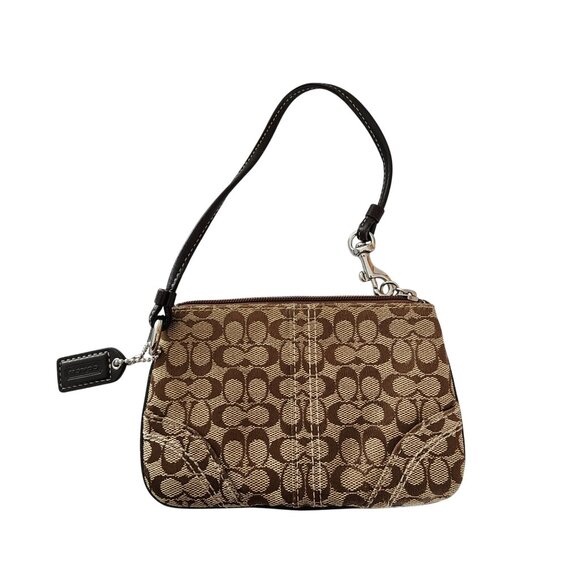 Coach Signature Brown Wristlet/Clutch Bag With Leather Strap - Picture 3 of 7